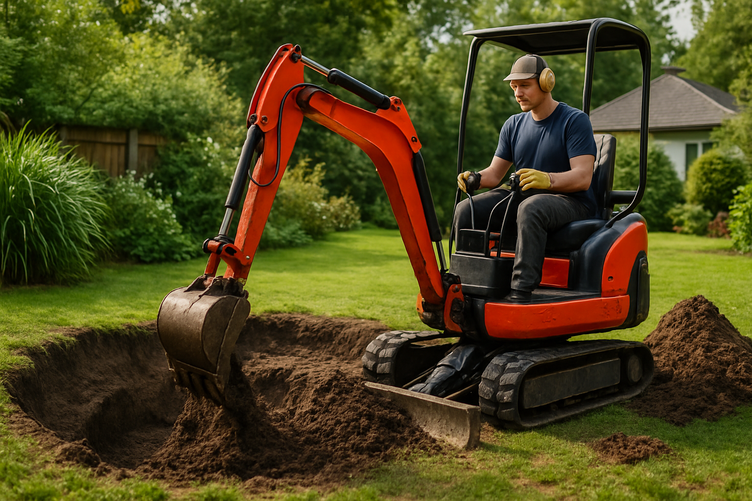 Gartenteich ausheben mit dem Minibagger