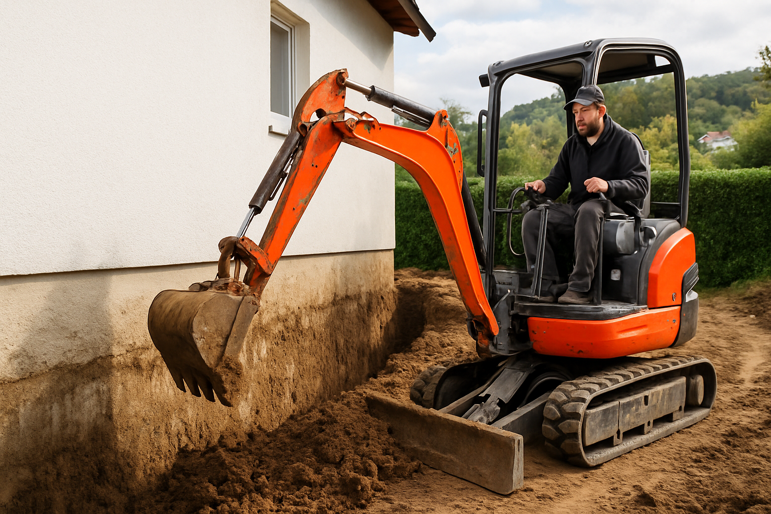 Kellerwand mit dem Minibagger freilegen in Billigheim